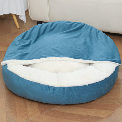 Warm Dog Bed With Hooded Blanket