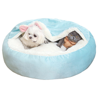 Warm Dog Bed With Hooded Blanket