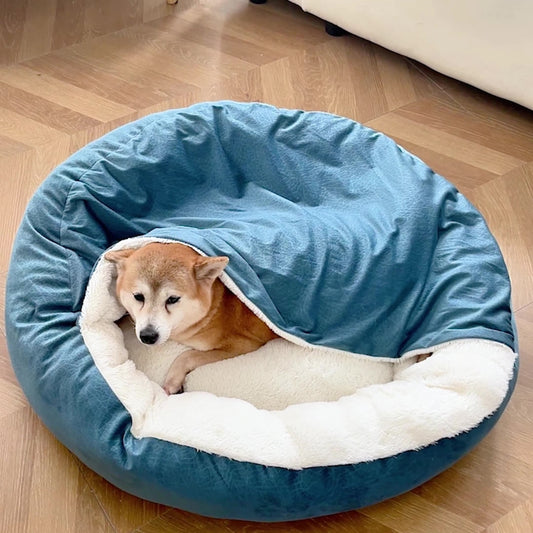 Warm Dog Bed With Hooded Blanket