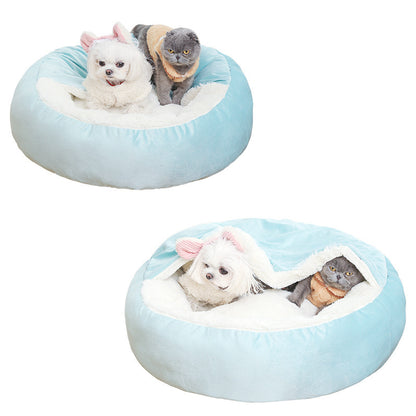 Warm Dog Bed With Hooded Blanket