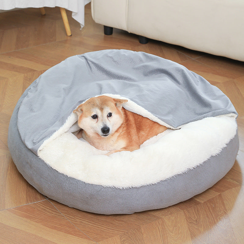 Warm Dog Bed With Hooded Blanket